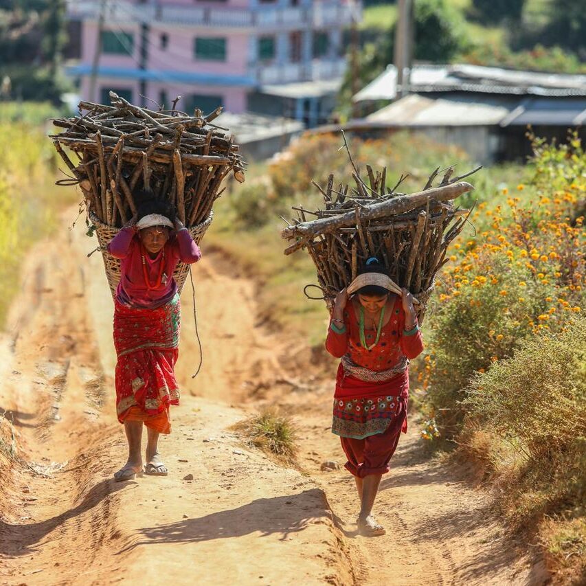 Yadav people walking on a dirt road